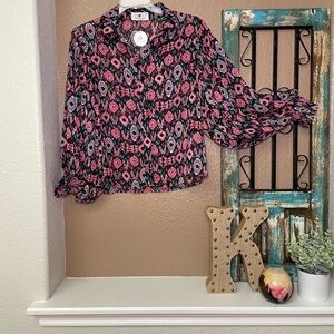 Chic Women's Patterned Blouse - Pink and Black